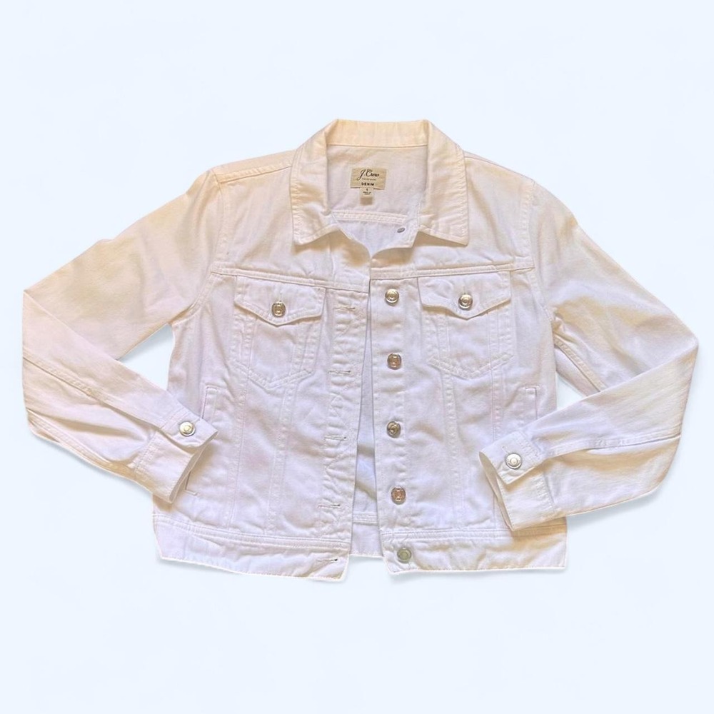 J.Crew white denim jacket w silver buttons • size: S • 100% Cotton
